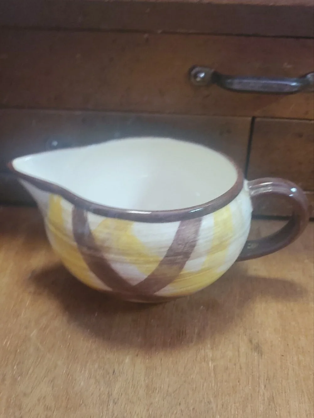 Vernonware Hand-Painted Yellow and Brown Ceramic Creamer Pitcher - Homespun D